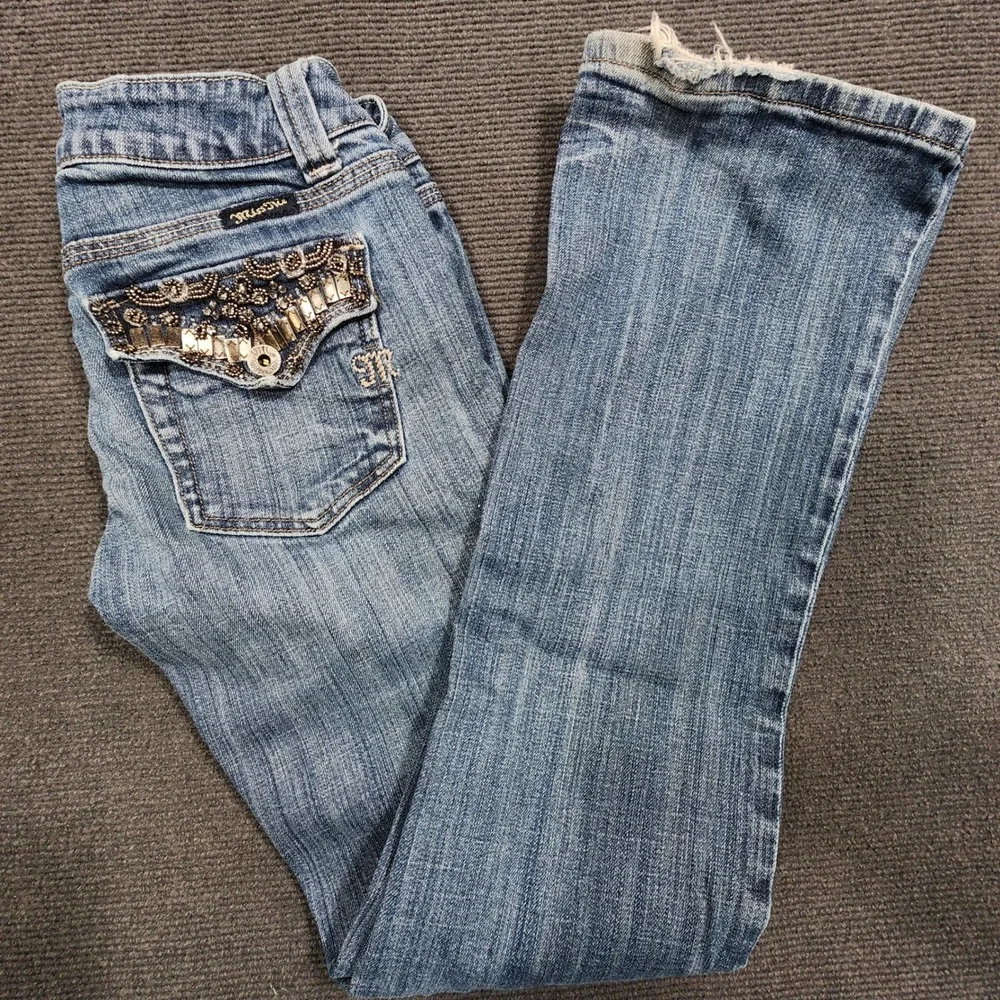 Miss Me Bootcut Jeans Women 27 Blue Embellished Pocket JP4556B Y2K